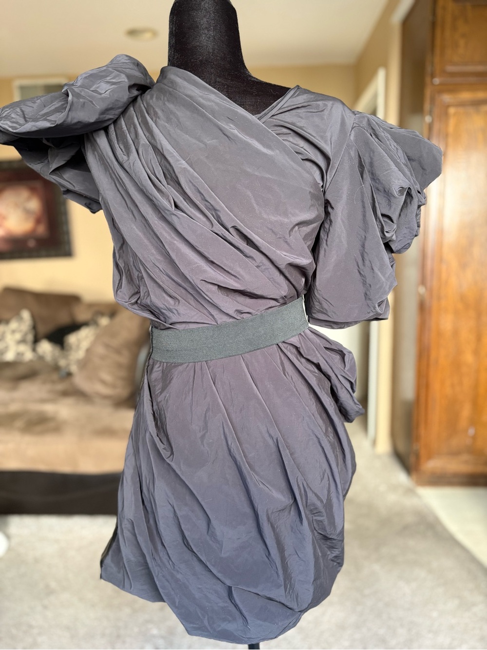 Lanvin for H& M Women's Black Puff-Sleeve Ruched Cocktail Dress - Picture 5 of 10
